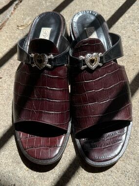 Brighton Y2K vintage croc embossed leather mules